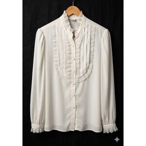 Vintage Lloyd Williams White Lace Bib Blouse Victorian Prairie Style Womens Sz 8